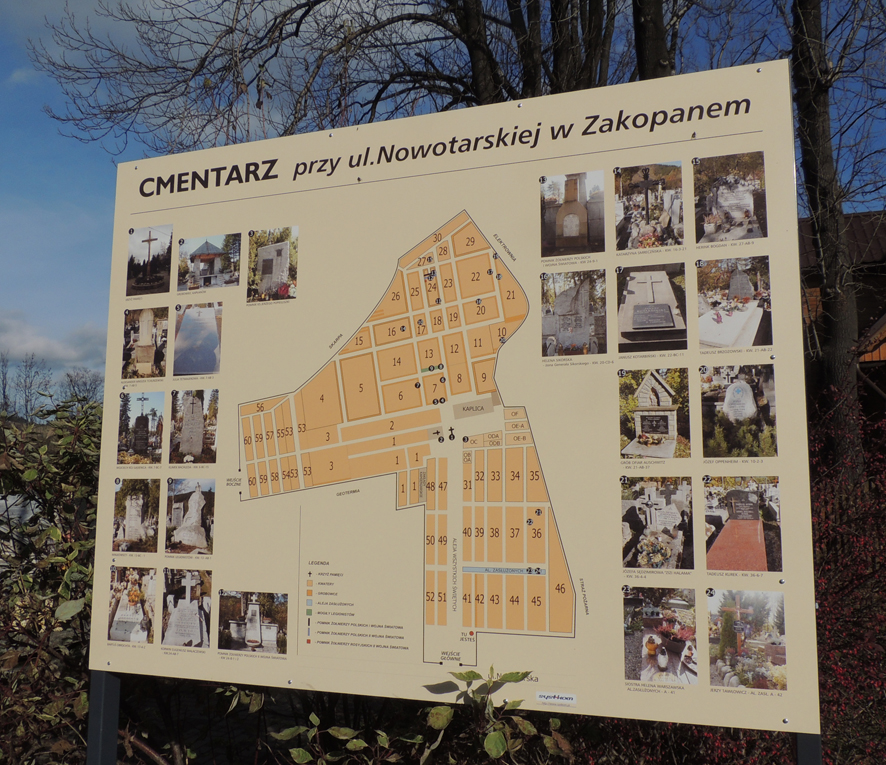 Plan cmentarza, z informacjami o położeniu niektórych grobów. Według jakiego krytetium?