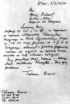 List T.Bairda do autora